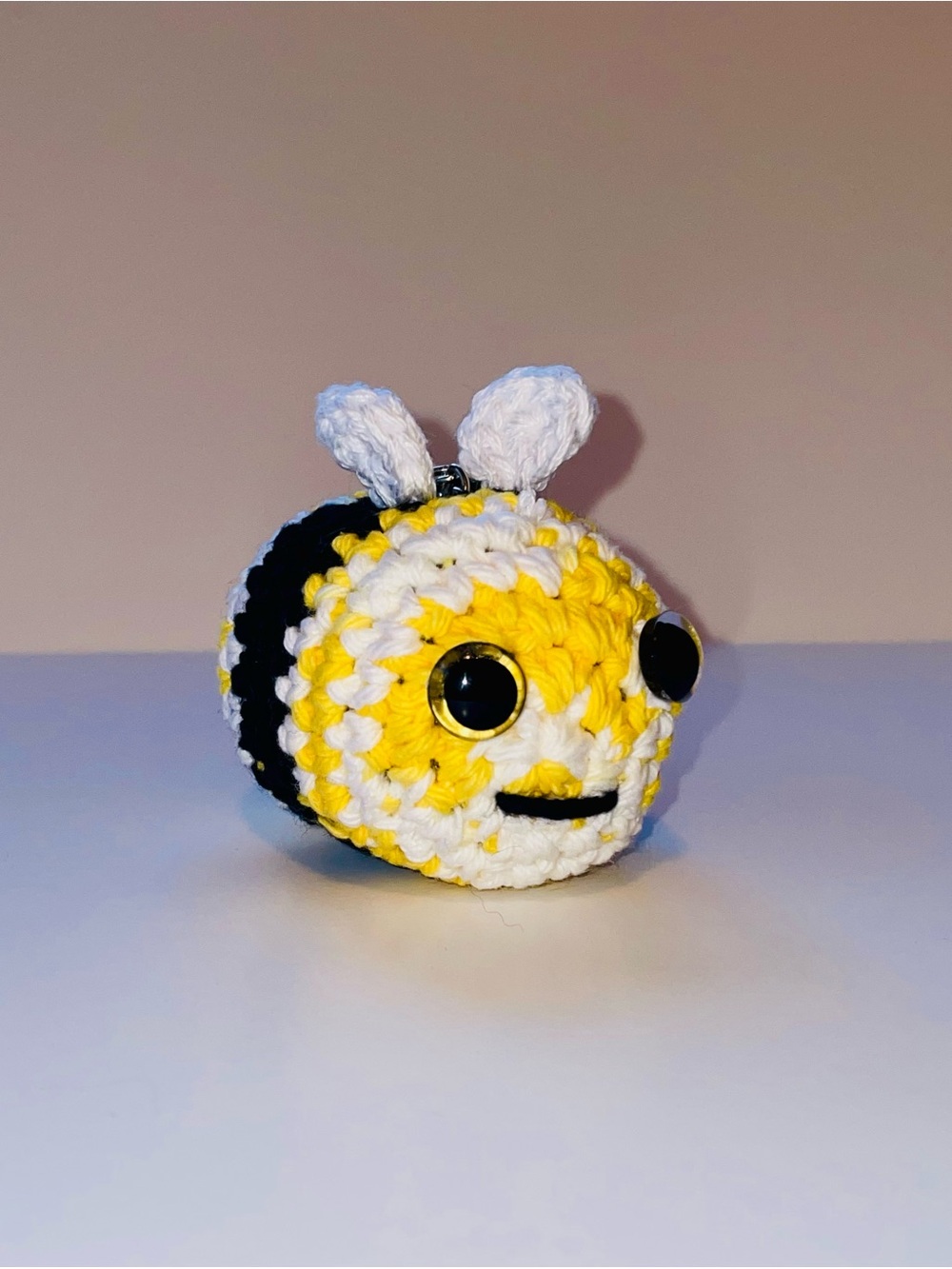 Handmade Yellow & Black mini Bee Plush Keychain - Picture 4 of 11